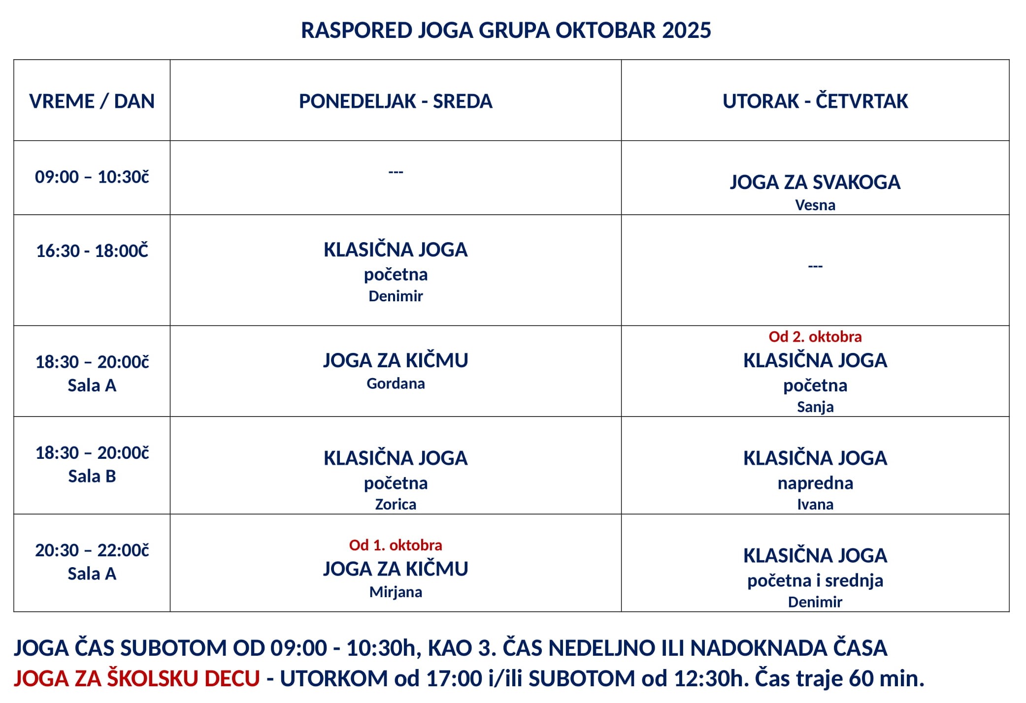 RASPORED JOGA GRUPA OKTOBAR 2025 1